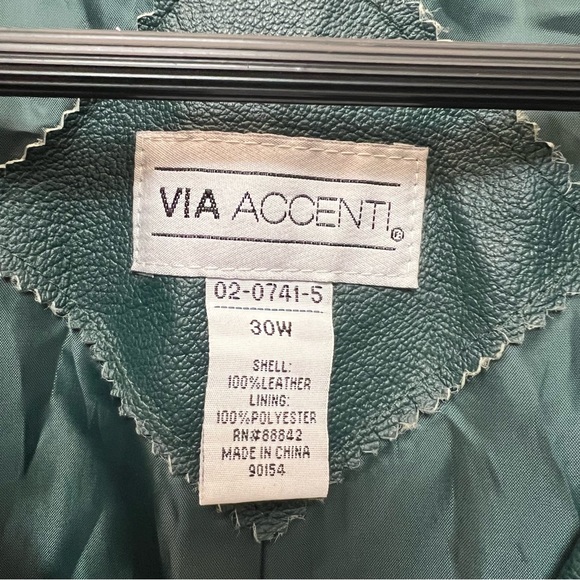 Vintage Via Accenti Dark Green Leather Jacket Button Front Coat Womens Sz 30W - Picture 8 of 11